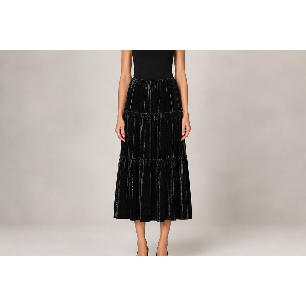 Susan Graver Romantic Gothic Glam Ethereal Velvet Ribbon Sequin Tiered Skirt SZM